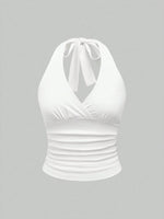 Leopard Printed V-neck Backless Halter Crop Top for Women Summer Sexy Y2K Sleeveless Ruched Top Streetwear