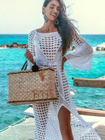 Crochet White Knitted Beach Cover Up Dress Tunic Long Pareos Bikinis Cover Ups Swim Cover Up Robe Plage Beachwear