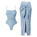 Denim Print 2Pcs Swimsuit Sexy Bikini Women Swimwear Bandeau Biquini Female Mini Skirt Bathingsuit Push Up Swim Suit Beachwear