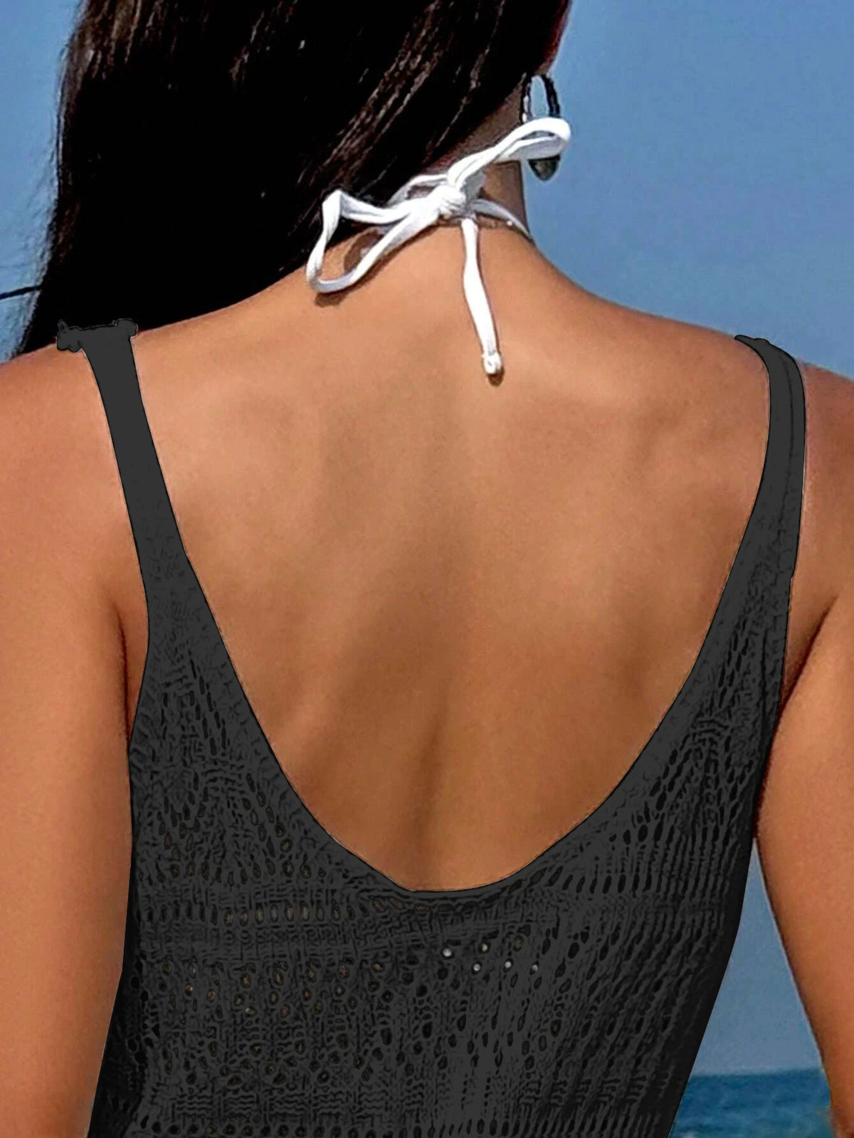 Elegant Temperament Women's Fashion Hollow Out Maxi Dress Cover up Skirt Suspender Skirt Showing Body Waistline Free Bikini