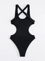 Sexy Black One Piece Swimsuit 2025 Women Hollow Out Backless Cross Slim High Waist Bikini Beach Bathing Suit Holiday Monokini
