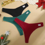 3Pcs Women Christmas Waffle Style G-string Cotton Panties Ladies Soft Thongs Female S-XL Low-Rise T-Back Panties Bikini Bikini