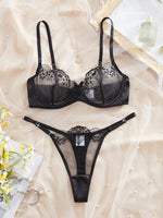 Valentine's Day Ladies Black Forest Wave Lace Sexy Underwear Set Romantic Floral Trim Bustier Nightgown for Women