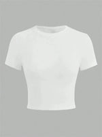 Solid Color Basic Cropped Tshirts for Women Casual Round Neck Short Sleeve Crop Top Summer Slim Fit Tee Shirt Streetwear
