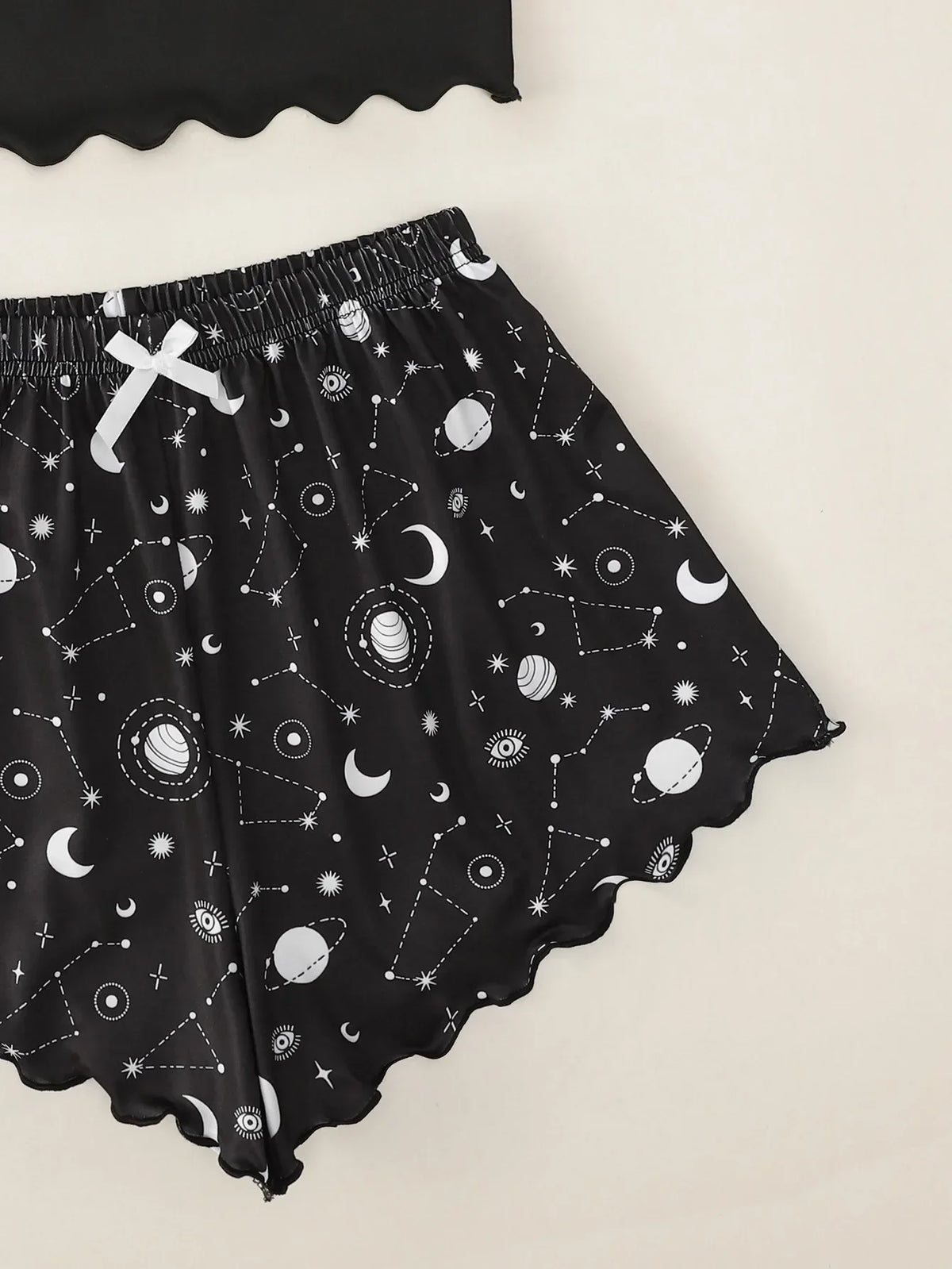 Summer Sleepwear for Women Pajamas Set Star Moon Printed Sleeveless Sling Crop Tops and Shorts Set Homewear Loungewear Pijama