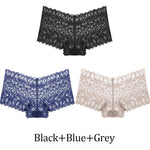 3Pcs Women Lace Boyshort Panties Low-Rise Sexy Underwear Trendy Floral Underpants Female Sexy Boyshort Panties Ladies Lingerie