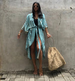 Beach Cover Ups for Swimwear Women Black Tie Dye Kimono Swimsuit Cape Summer Dress 2022 Beachwear Outfits Sales