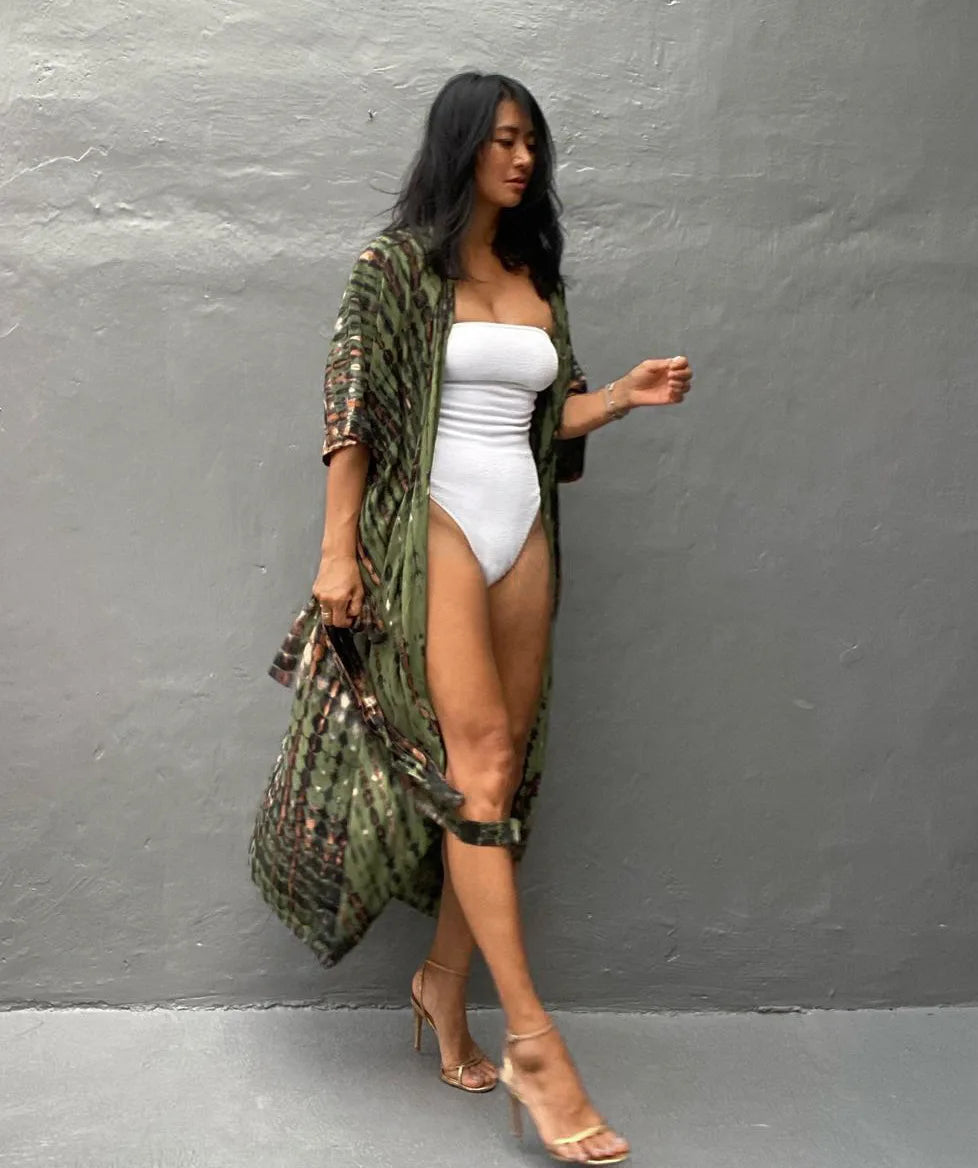 Beach Cover Ups for Swimwear Women Black Tie Dye Kimono Swimsuit Cape Summer Dress 2022 Beachwear Outfits Sales