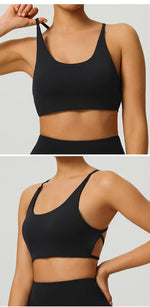 Sexy Soft Fitness Sport Bra Spaghetti Strap Cross Back Hollow Women Top Tight Gym Yoga Underwear Athletic Workout With Chest Pad