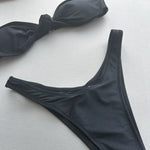 Sexy Front Tie Bow Bikini Set Women Black Bandeau Push Up Bra Micro Swimsuit 2024 Beach Bathing Suit Thong Swimwear Biquini