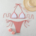 New Sexy Blue Striped String Bikinis Two Pieces Swimsuit Women Swimwear Halter Beach Wear Swim Bathing Suits Frill Bikini Set