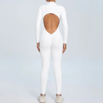Hearuisavy Summer V Back Sports Jumpsuit Yoga Clothes Rompers Women Long Sleeveles Workout Bodysuits Backless One-piece Suit
