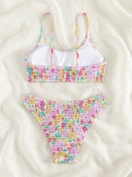Sexy Pink Floral Print Bikini Set 2024 Women Halter Pleate Push Up High Waist Swimsuit Brazilian Bathing Suit Two Piece Swimwear