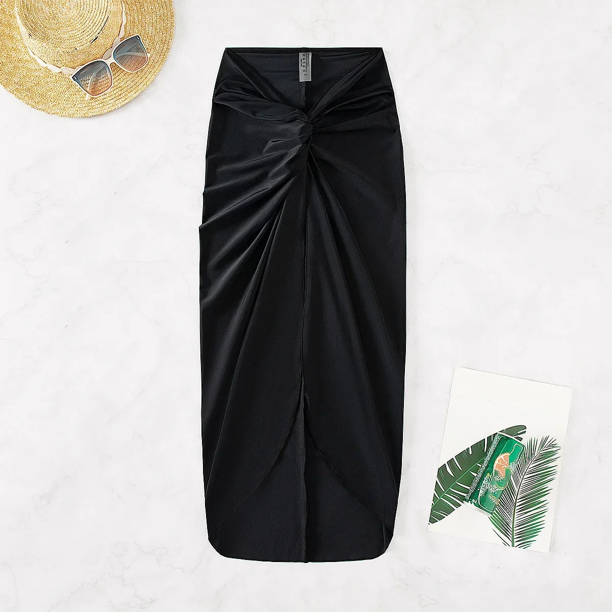 2025 New Pure Color Long Split Bikini Cover up Beach Dress Women Sexy Half Skirt Cross Border Fashionable Casual Wear