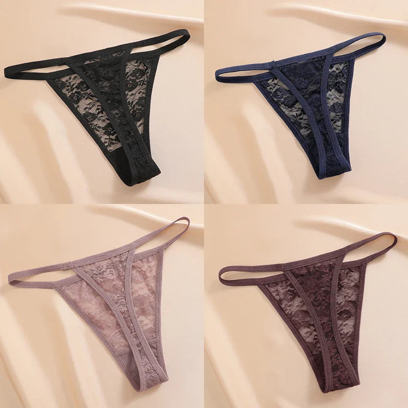 4PCS/Set Women's Underwear Lace Panties Floral Lingerie Woman Panties Sexy Thong G-String Female Pantys Perspective Intimates Ne