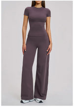 Yoga Set 2 Pieces Women Fitness Sportswear Gym Loose wide-leg pants Long-sleeved T-shirt Sports Crop Tops Tracksuit Workout Wear