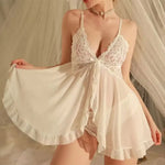 2 Pieces Women's Sleepshirts Sexy Lace Patchwork Camisola Lingerie Nighty Wedding Dress Pijamas Solid Slim Soft V Neck Nightgown