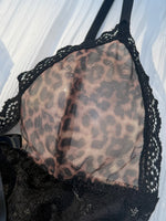 Lace-Trimmed Leopard Print Sleepwear Set Elegant Beauty Gift for Wife Sexy Nightgown And Underwear Combo
