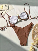 Sexy 3D Flower Patchwork Swimwear Thong Bikini 2024 Women Lace-up Swimsuit Halter Drawstring Swimming Bathing Suit Biquini Mujer