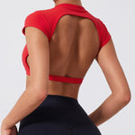 Hearuisavy Summer Sports Shirts Workout Tops Fitness Activewear Quick-Dry Yoga Clothes Sport Crop Tops Backless Gym Top Women