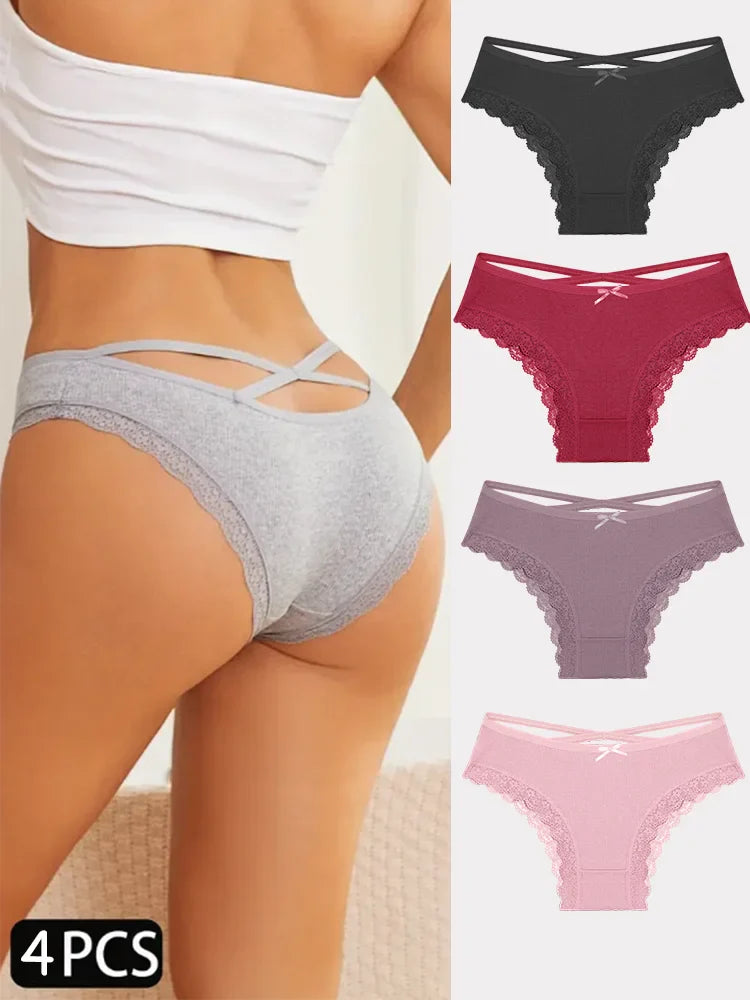 4PCS Cotton Seamless Panties Hollow Sexy Design Unique Low Waist Women Panties Breathable Girls Underwear Soft Lingerie S-XL