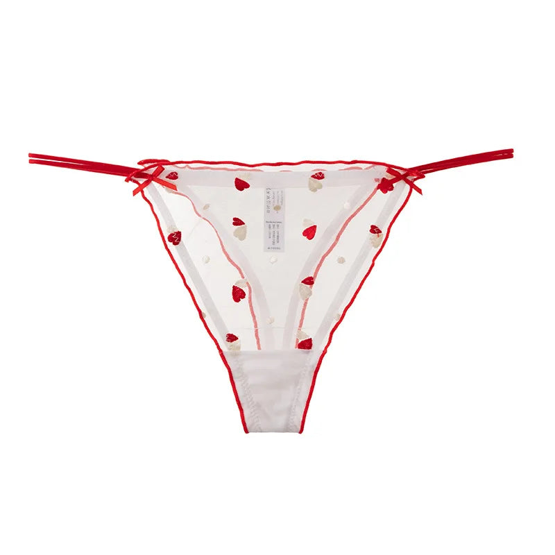 Heart Lace Sexy Girls Briefs Women Panties Seamless Bowknot G String TransparentThong Underwear Low Waist Female Lingerie