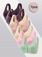7pcs Elegant Lace Push Up Bras Set, Seamless Breathable Lace Bras for Plus Size Women, All-Day Wear, Multi-Occasion Outfits