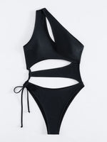 Sexy Hollow Out One Piece Swimsuit Women Black One Shoulder Drawstring Backless Monokini Summer Beach Bathing Suit Swimwear 2026