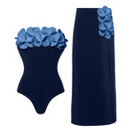 2Pcs Laser Flower Swimsuit Sexy Women Bikini Bandeau Biquini Female Push Up Swimwear Ptachwork Bathing Suits Bodysuit Beachwear