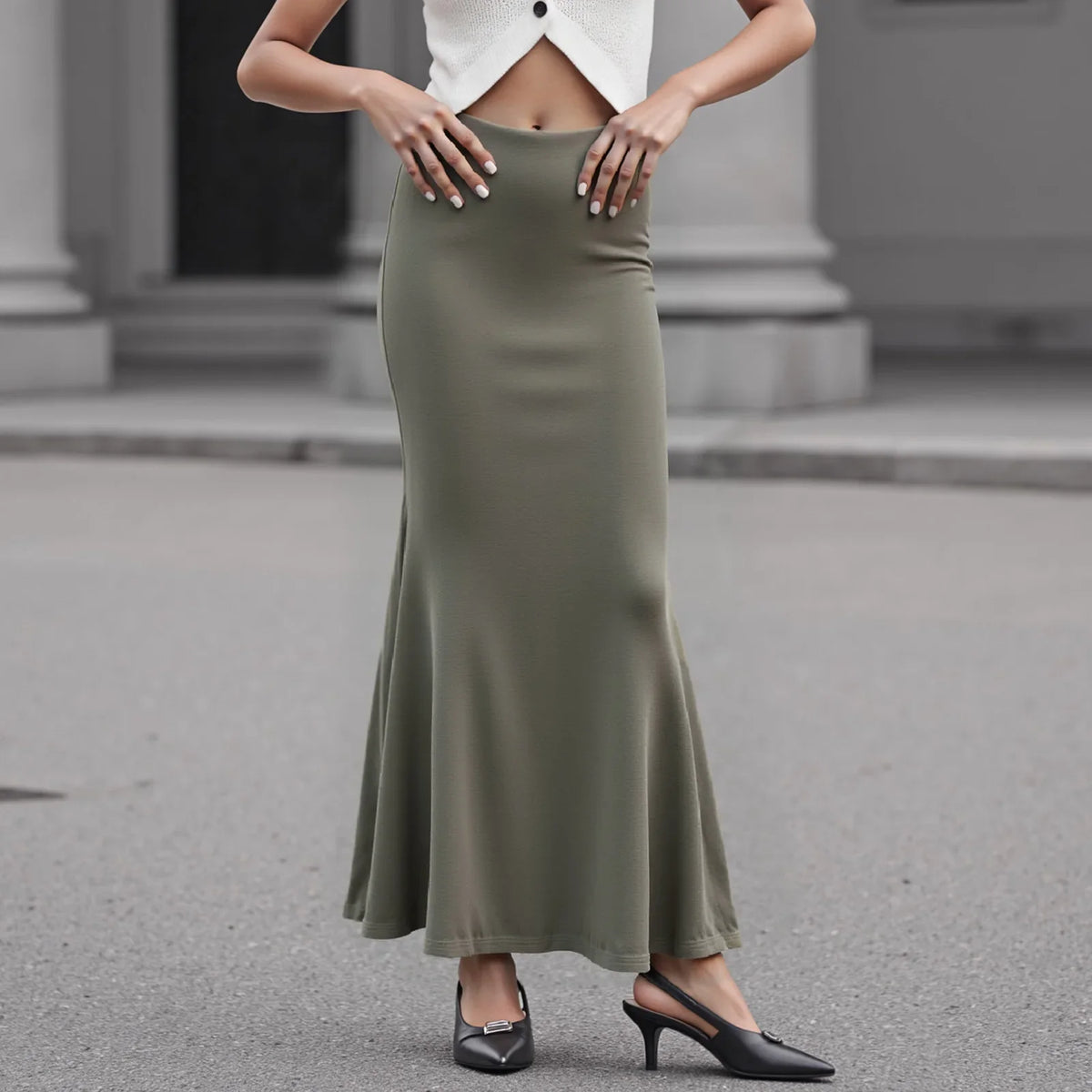 Women Long Fishtail Skirt fashion Ruffle High Waisted Bodycon Maxi Skirts Midi Skirts Elegant Casual Stretchy Skirt outfits