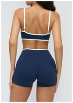 Patchwork Backless Yoga Sets Women Sportswear High Waist Gym Scrunch Bum Shorts Set Female Fitness Sports Suit Workout Clothes