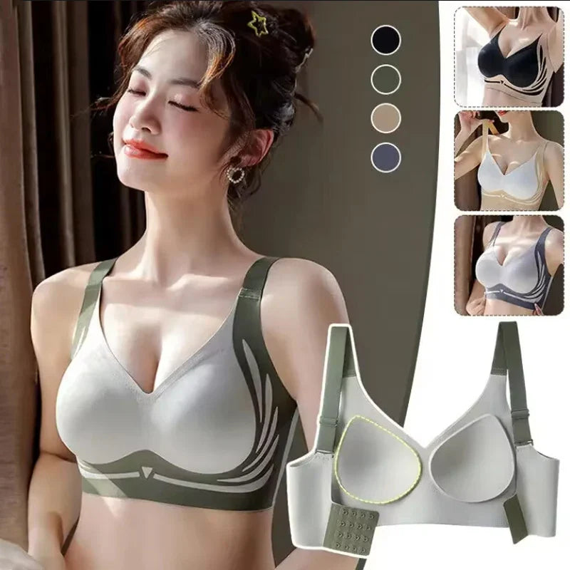 Push-Up Bra Women Seamless Ladies Underwear V-neck No Steel Ring Adjustable Comfortable Thin Top Bra Breathable Gathered