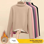 Women Thermal Underwear Winter Thickened and Flannel Bottom Shirt Solid Long Sleeve Basic T-Shirt Heating Fiber Pullovers