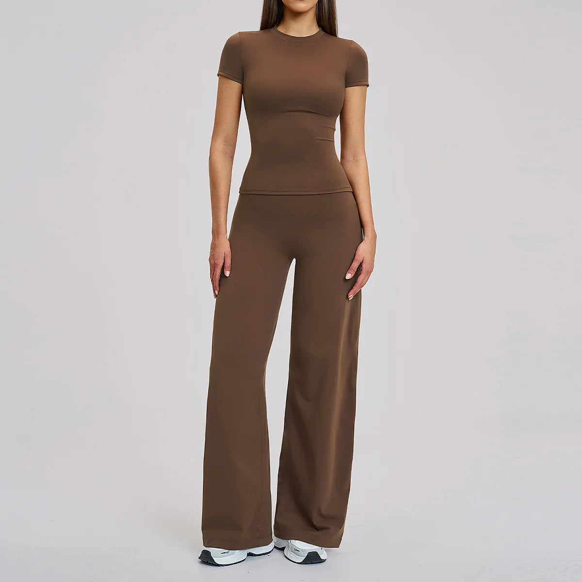 Yoga Set 2 Pieces Women Fitness Sportswear Gym Loose wide-leg pants Long-sleeved T-shirt Sports Crop Tops Tracksuit Workout Wear