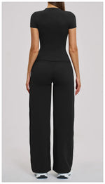 Yoga Set 2 Pieces Women Fitness Sportswear Gym Loose wide-leg pants Long-sleeved T-shirt Sports Crop Tops Tracksuit Workout Wear