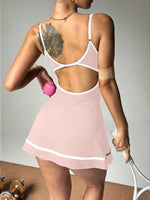 Women's color blocked camisole dress hanging sleeveless thickened tennis sportswear slim fit gym sportswear short skirt