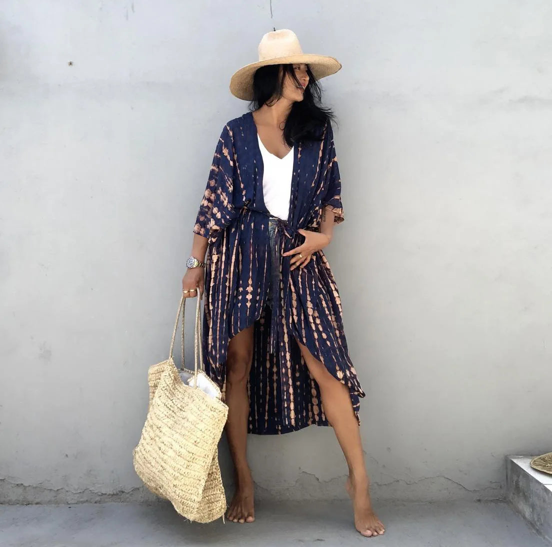 Beach Cover Ups for Swimwear Women Black Tie Dye Kimono Swimsuit Cape Summer Dress 2022 Beachwear Outfits Sales