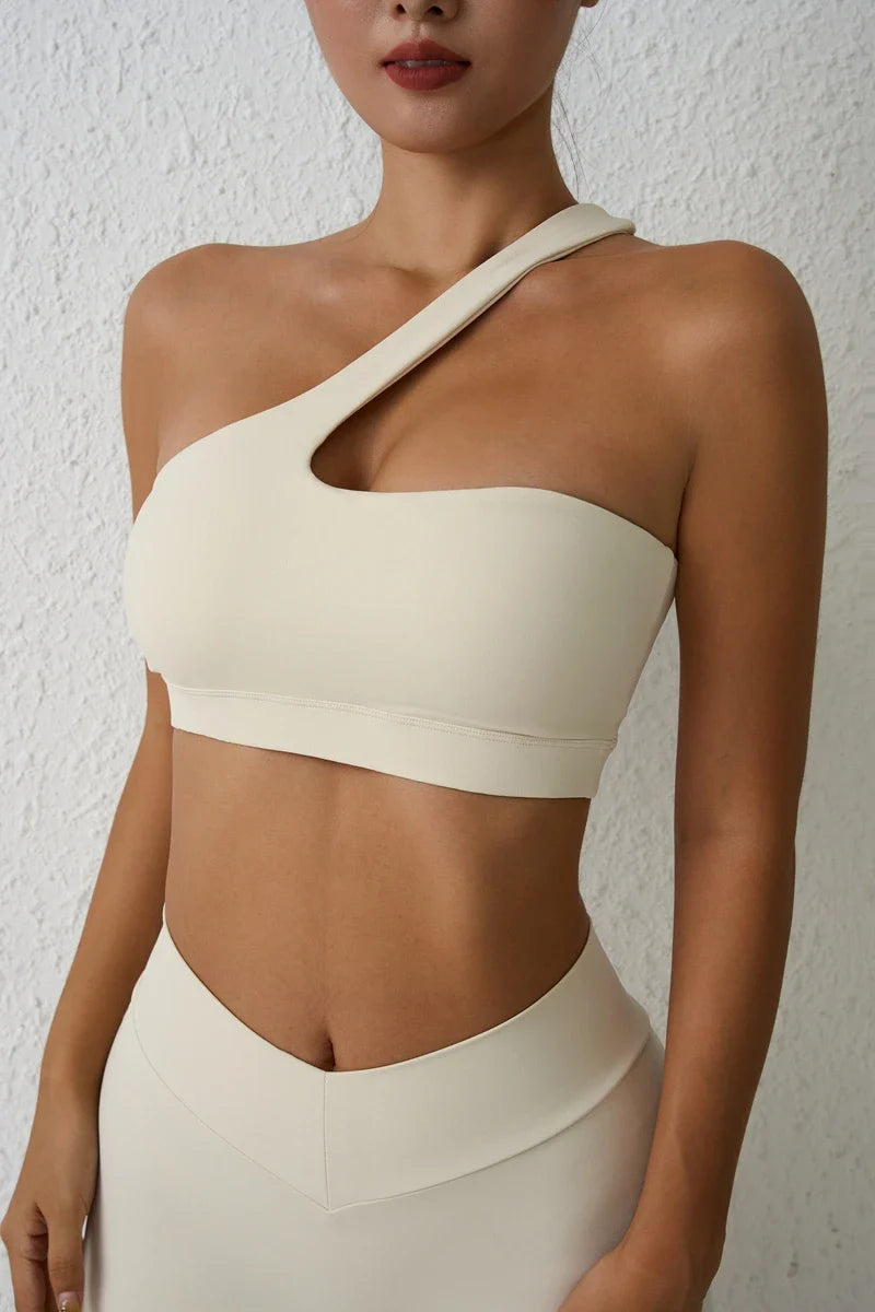 DIAS FIT JOY One-Shoulder Sexy Sports Bra Yoga Fitness Training Outwear with Detachable Beauty Back Design for Women