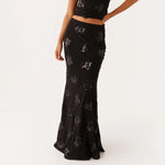 Elegant Sequin Long Skirts for Women Vintage Y2K Stylish Sequined Flowers Slim Fit Low Rise Maxi Skirt for Party Clubwear