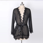 Sexy Lingerie Women Nightgown Black Lace Transparent Mini Dress with Belt and Panties Set Nightwear Sleepwear