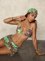 Sexy Pink Floral Leopard Print Bikini 2026 Women Push Up Mesh Skirt Band 4 Piece Swimsuit Beach Bathing Suit Holiday Swimwear