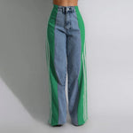 Women's Spring Summer Baggy Jeans Pants High Waist Loose Wide Leg Side Striped Denim Pants Streetwear