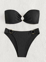 Sexy Bandeau Bikinis Sets Women Metal Ring Linked Push Up Micro Swimsuit 2025 Solid Bathing Suit Thong Swimwear Trajes De Baño