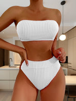 Sexy Bandeau Bikini Set 2025 Mujer Women White Black Ribbed Push Up Micro Swimsuit Summer Bathing Suit Beach High Waist Swimwear