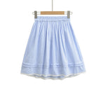 Spring French Style Fresh Slimming Blue Striped Lace Trimmed High Waist A-Line Short Skirt Half Skirt For Woman Casual HMJ9
