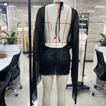 Yiiciovy Women Mesh Sheer Mini Dress Beach Cover Ups Long Sleeve V Neck Backless Solid Color See Through Cocktail Dress