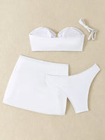New White 3 Pieces Starfish Bandeau Bikini Set Swimsuit Women Swimwear with Sarong Skirts Dress Beach Wear Cut Out Bathing Suit