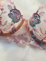 Sweet Pastel Pink Embroidered Ladies' Bra And Panties Set with Steel Ring Support Upper Cup Thin Seamless Daily Underwear