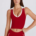 Colorblock V-Neck Tank Top with Built-In Bra Quick-Dry Breathable Sports Bra for Women Running Pilates Gym Yoga Workout