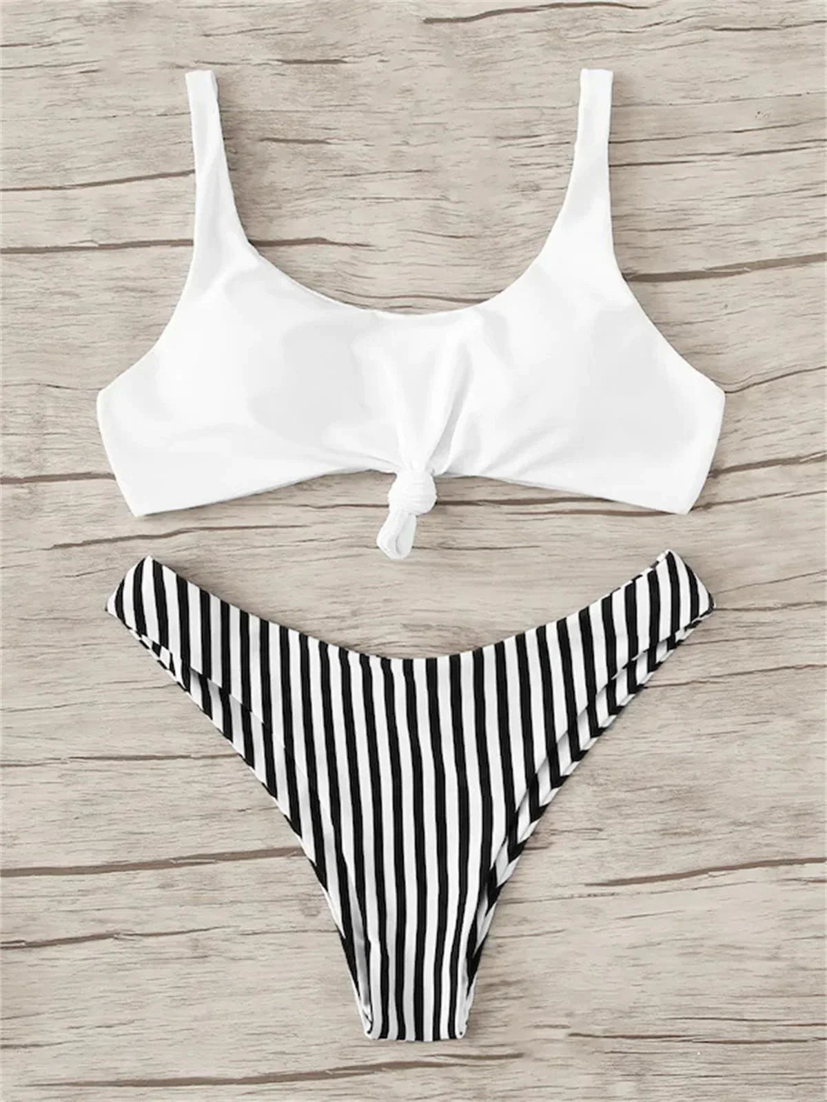 Sexy Micro Bikini 2025 Women Swimsuit Scoop Neck Striped Swimwear Knot Bow Fringe Summer Beachwear Bathing Suit Push Up Biquini